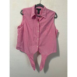 Lauren Ralph Lauren Red White Check Sz 16 Tie Waist Sleeveless Button Up Blouse